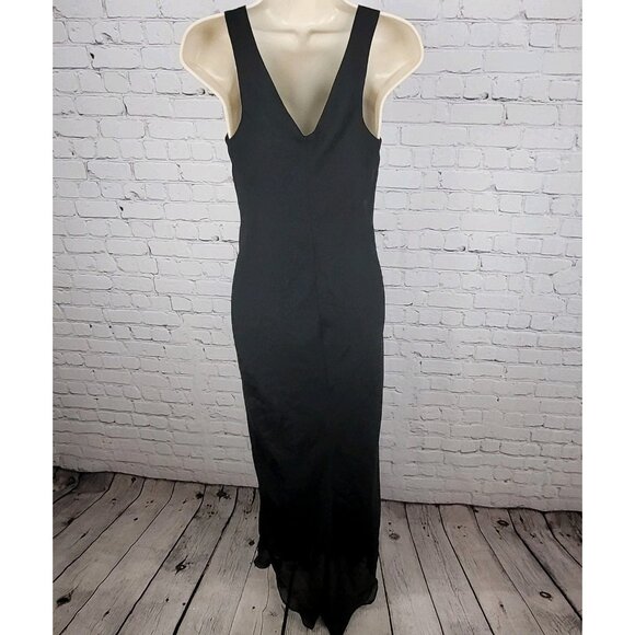 Celavie Collection Black Chiffon Rhinestone Maxi Dress USA Made Size Small S - Picture 2 of 14